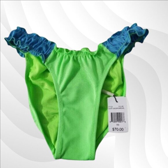 2/$50 Peixoto Amore Ruffle Bikini Bottom Neon Green & Blue Size XS - Picture 3 of 8